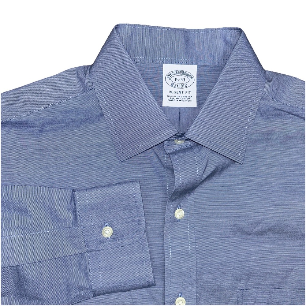 Brooks Brothers Regent Fit Men's Size 15-33 Button Up Heather Blue Long Sleeve